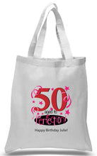 Load image into Gallery viewer, 50th Birthday Celebration Printed tote in Pink and red