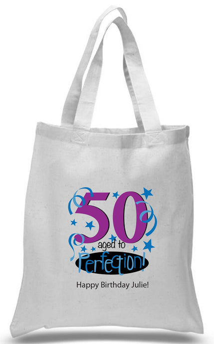 50th Birthday Celebration Printed tote in Purple and blue