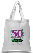 Load image into Gallery viewer, 50th Birthday Celebration Printed tote in Purple and green