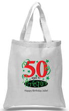Load image into Gallery viewer, 50th Birthday Celebration Printed tote in Red and green