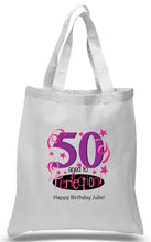 Load image into Gallery viewer, 50th Birthday Celebration Printed tote in Purple and pink