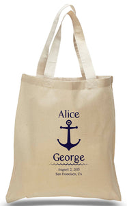 Anchor's Away design in navy blue print, for weddings and other nautical events.