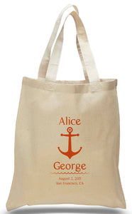 Anchor's Away design in orange print, for weddings and other nautical events.