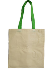 Load image into Gallery viewer, Natural budget tote with lime green handles 