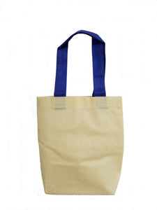 Mini budget tote with royal blue handles