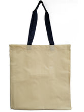 Load image into Gallery viewer, Natural budget tote with navy blue handles