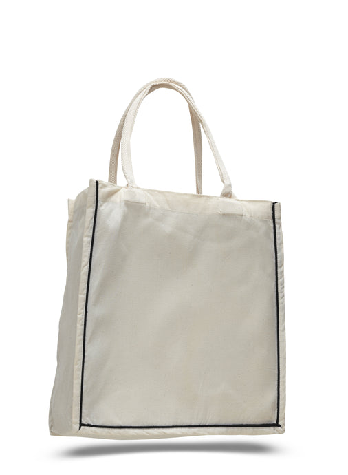 Fancy Canvas Tote with Color Stripe Trim in Black