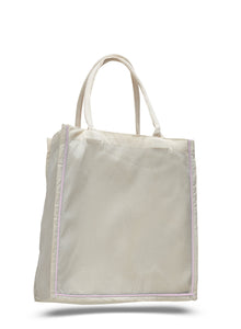 Fancy Canvas Tote with Color Stripe Trim in Light Pink