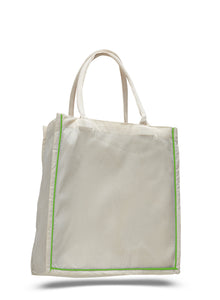 Fancy Canvas Tote with Color Stripe Trim in Lime Green