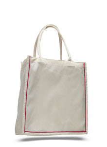Fancy Canvas Tote with Color Stripe Trim in Red