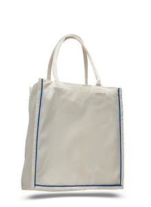 Fancy Canvas Tote with Color Stripe Trim in Royal Blue