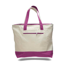 Load image into Gallery viewer, Canvas Zippered Tote with Colored Handles in Light Pink