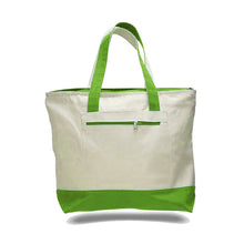 Load image into Gallery viewer, Canvas Zippered Tote with Colored Handles in Lime Green