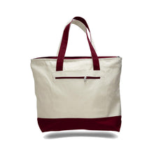 Load image into Gallery viewer, Canvas Zippered Tote with Colored Handles in Maroon