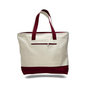 Canvas Zippered Tote with Colored Handles in Maroon