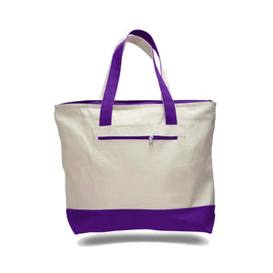 Canvas Zippered Tote with Colored Handles in Purple