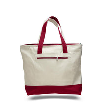 Load image into Gallery viewer, Canvas Zippered Tote with Colored Handles in Red