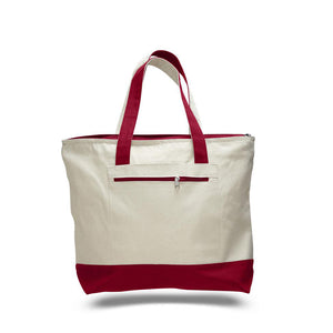 Canvas Zippered Tote with Colored Handles in Red