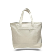 Load image into Gallery viewer, Canvas Zippered Tote with Colored Handles in Natural 