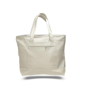 Canvas Zippered Tote with Colored Handles in Natural 
