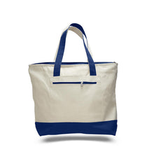 Load image into Gallery viewer, Canvas Zippered Tote with Colored Handles in Royal Blue