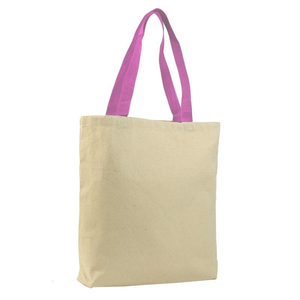 Canvas Jumbo Tote with Colored Handles in Light Pink