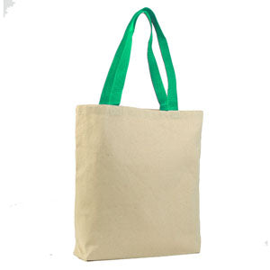 Canvas Jumbo Tote with Colored Handles in Lime Green