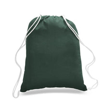 Load image into Gallery viewer, Cotton Drawstring Backpack in Forest Green