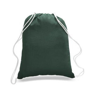 Cotton Drawstring Backpack in Forest Green