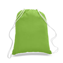 Load image into Gallery viewer, Cotton Drawstring Backpack in Lime Green