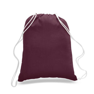 Cotton Drawstring Backpack in Maroon