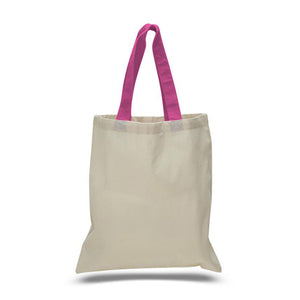 Cotton Tote with Colored Handles in Hot Pink