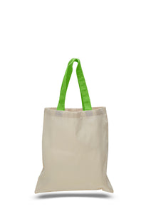 Cotton Tote with Colored Handles in Lime Green