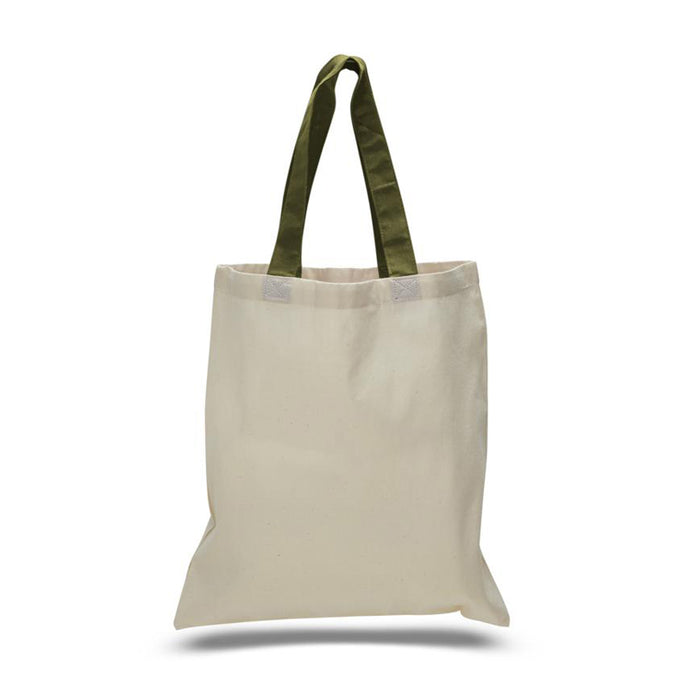 Cotton Tote with Colored Handles in Army