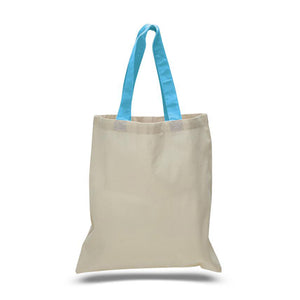 Cotton Tote with Colored Handles in Turquoise