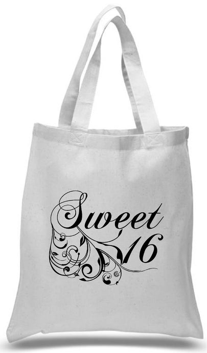 Sweet 16 tote bag printed in Black