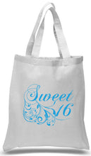 Load image into Gallery viewer, Sweet 16 tote bag printed in Blue