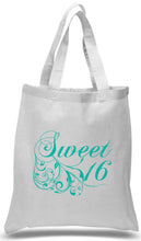 Load image into Gallery viewer, Sweet 16 tote bag printed in Teal