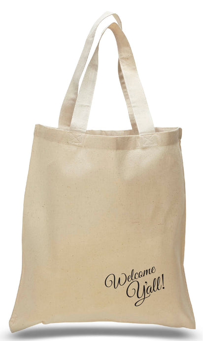Welcome Y'all tote printed in Black