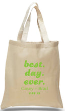 Load image into Gallery viewer, Best Day Ever event tote, printed in Green