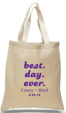 Load image into Gallery viewer, Best Day Ever event tote, printed in Purple